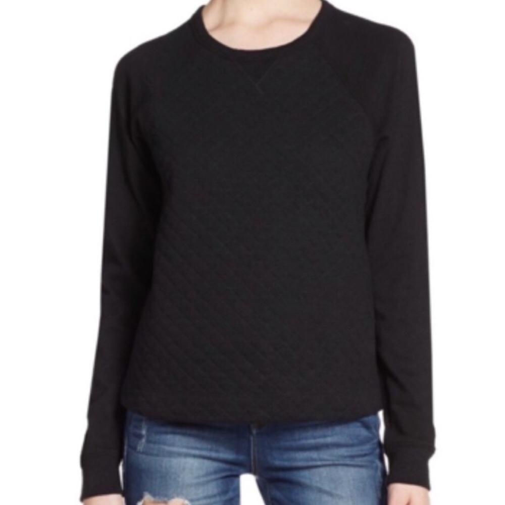 Rag and Bone Black Crewneck Quilted Sweatshirt